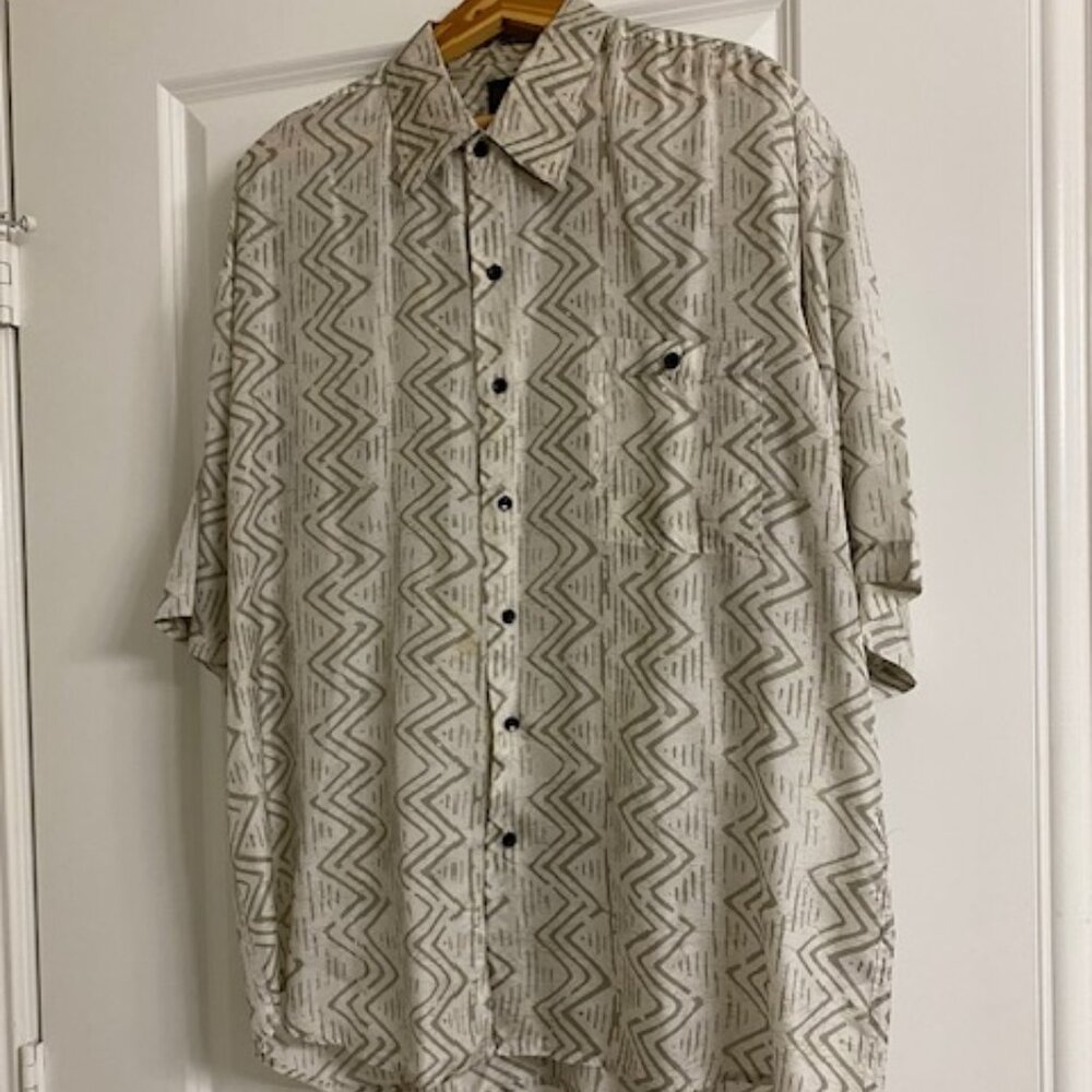 BRUNO 100% SILK s/s IVORY Beige PRINT button-down FLOWY SHIRT chest pocket * XL
